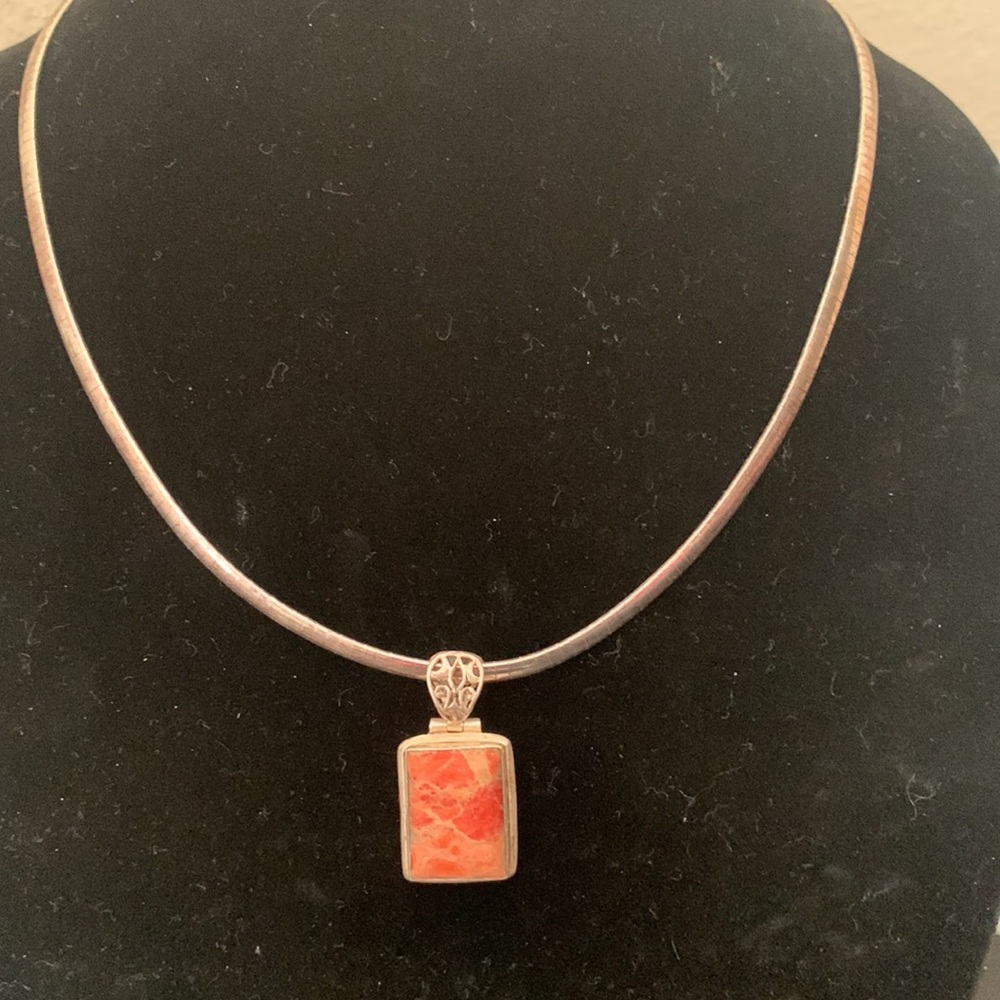 Coral Sterling Silver Pendant .925